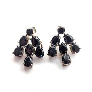 Vintage Faceted Black Acrylic Dangle Faux Onyx Chandelier Post Stud Earrings